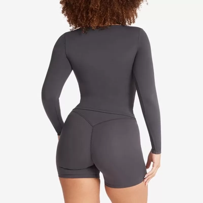 Camiseta de manga larga para mujer, de alta calidad, agradable al tacto, color piel, fitness, corte ajustado, FGBU110