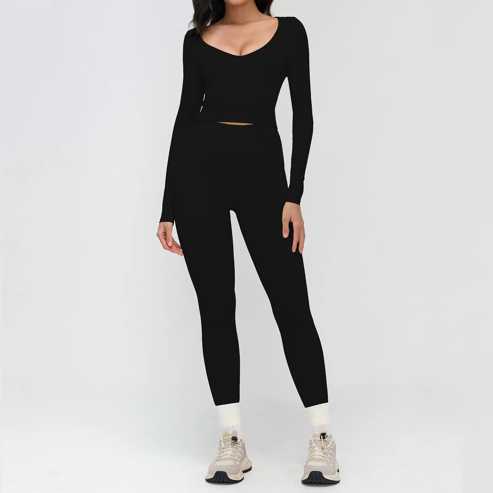 Camisetas de manga negra + leggings