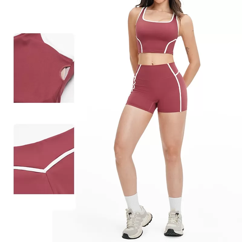 Conjunto deportivo de cuatro piezas para mujer: top corto con espalda descubierta, pantalones de chándal de pierna ancha acampanada. Ideal para gimnasio, fitness, entrenamiento y yoga. FGBTZ2101