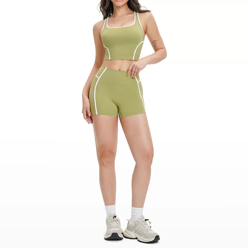 Conjunto deportivo de cuatro piezas para mujer: top corto con espalda descubierta, pantalones de chándal de pierna ancha acampanada. Ideal para gimnasio, fitness, entrenamiento y yoga. FGBTZ2101