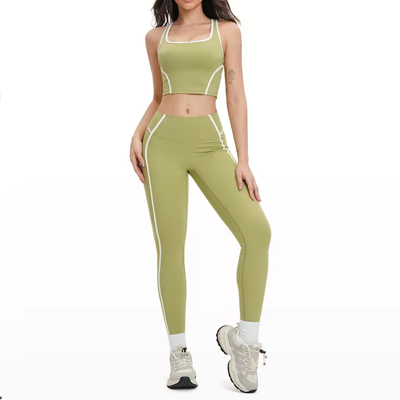 Conjunto deportivo de cuatro piezas para mujer: top corto con espalda descubierta, pantalones de chándal de pierna ancha acampanada. Ideal para gimnasio, fitness, entrenamiento y yoga. FGBTZ2101