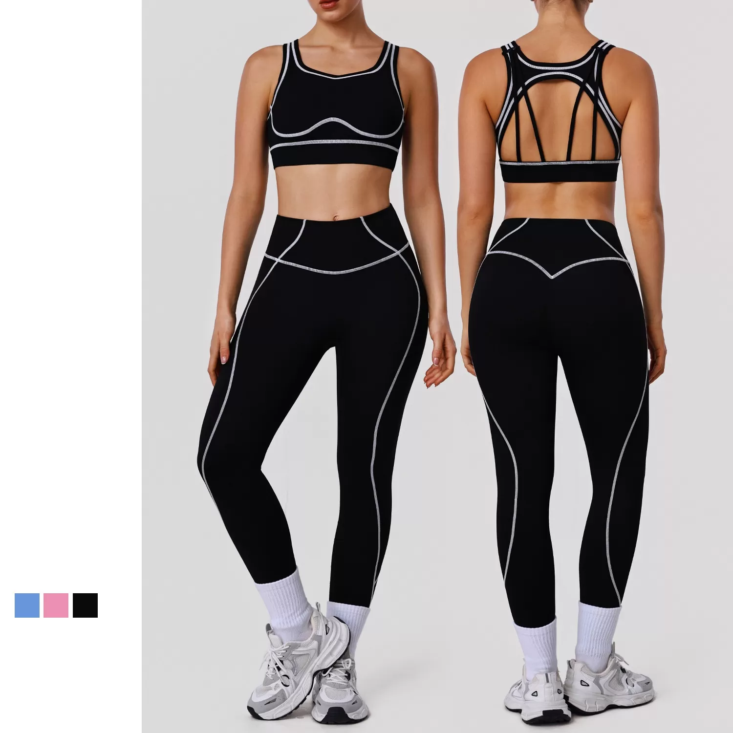Conjunto de ropa de yoga para mujer: Sujetador deportivo transpirable, top de fitness y leggings de cintura alta. Conjunto deportivo para gimnasio FGBSM2572
