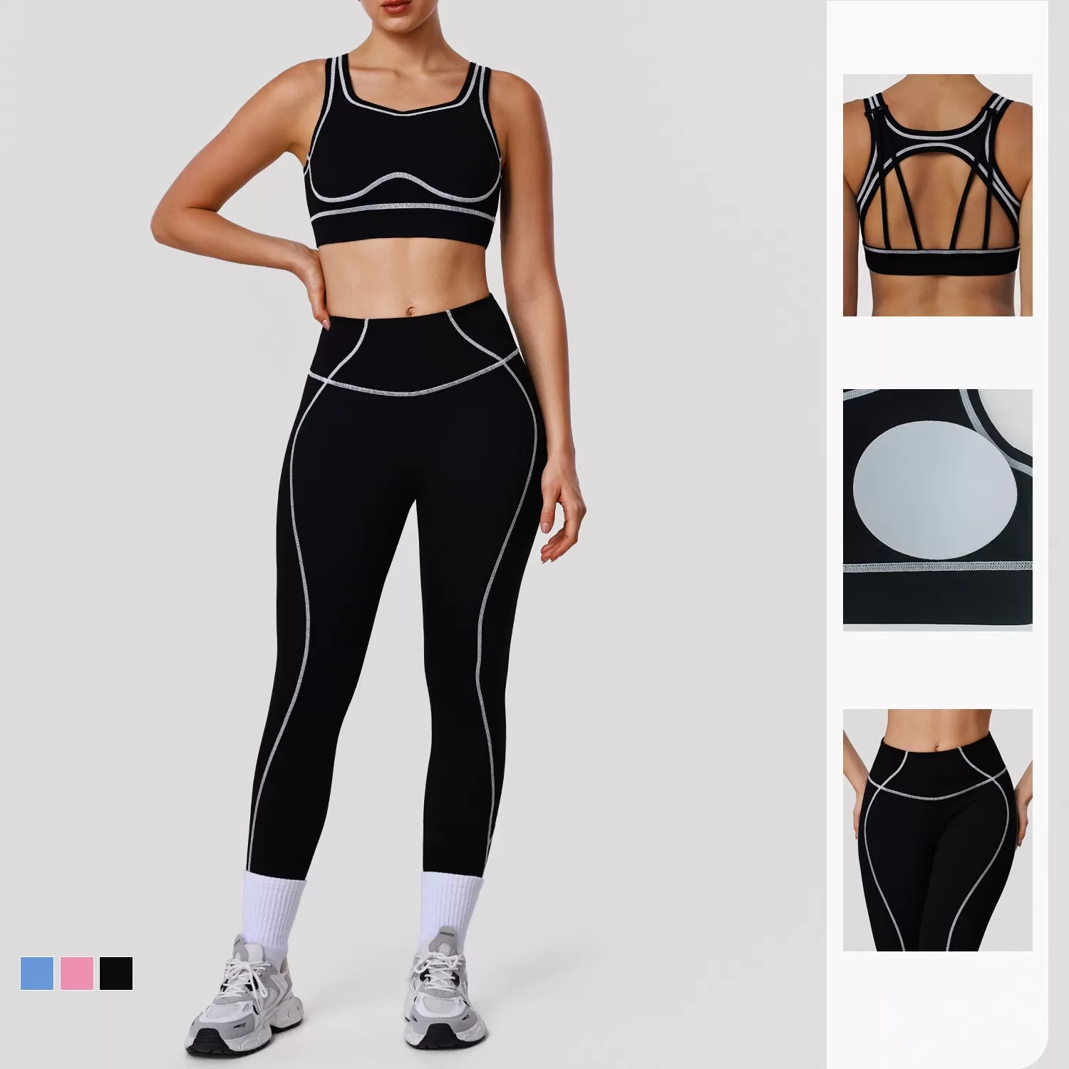 Conjunto de ropa de yoga para mujer: Sujetador deportivo transpirable, top de fitness y leggings de cintura alta. Conjunto deportivo para gimnasio FGBSM2572