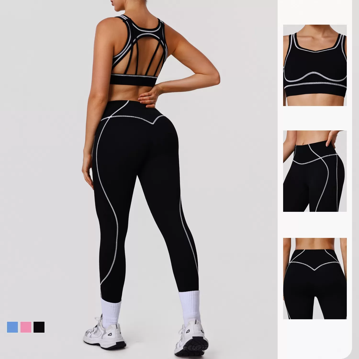 Conjunto de ropa de yoga para mujer: Sujetador deportivo transpirable, top de fitness y leggings de cintura alta. Conjunto deportivo para gimnasio FGBSM2572