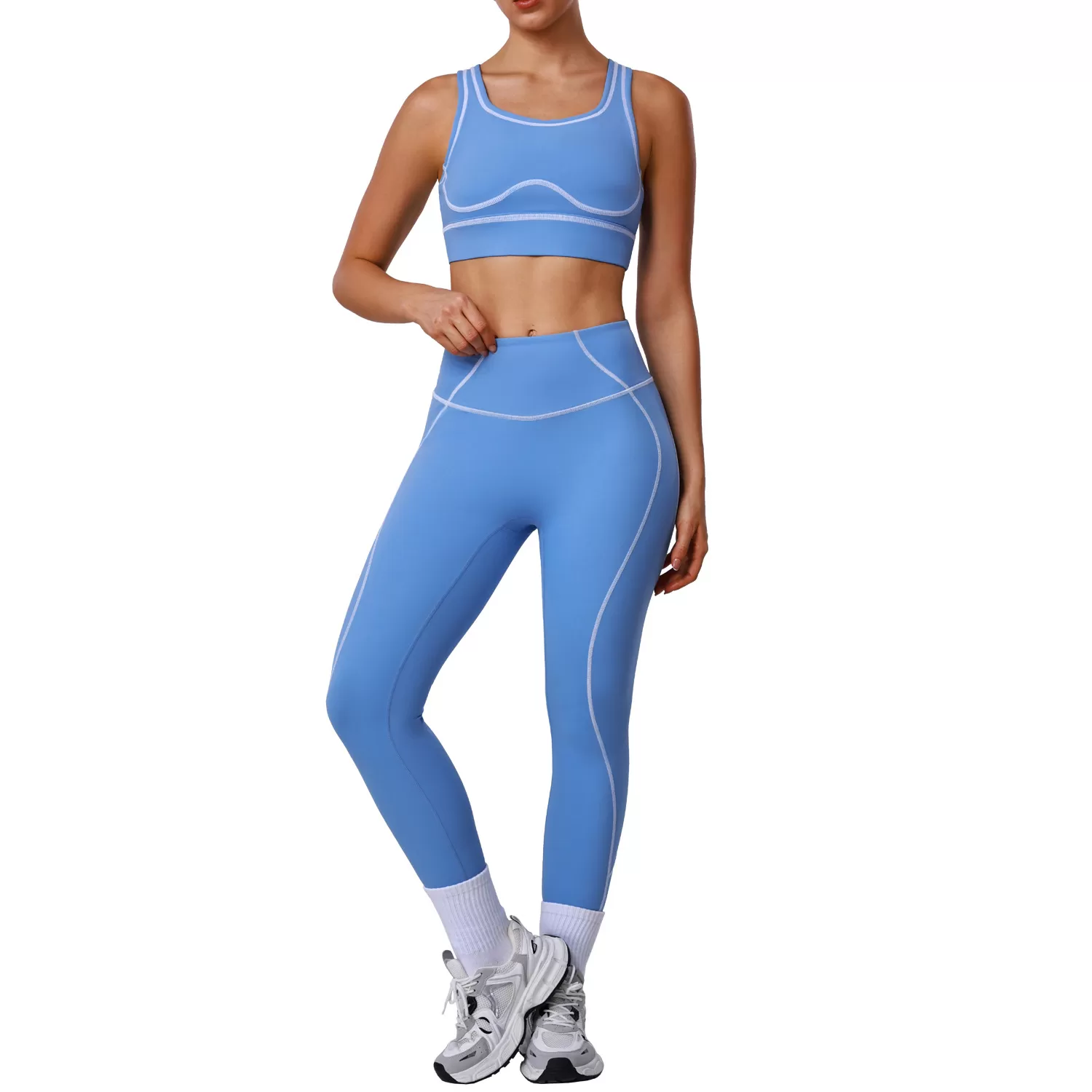 Conjunto de ropa de yoga para mujer: Sujetador deportivo transpirable, top de fitness y leggings de cintura alta. Conjunto deportivo para gimnasio FGBSM2572