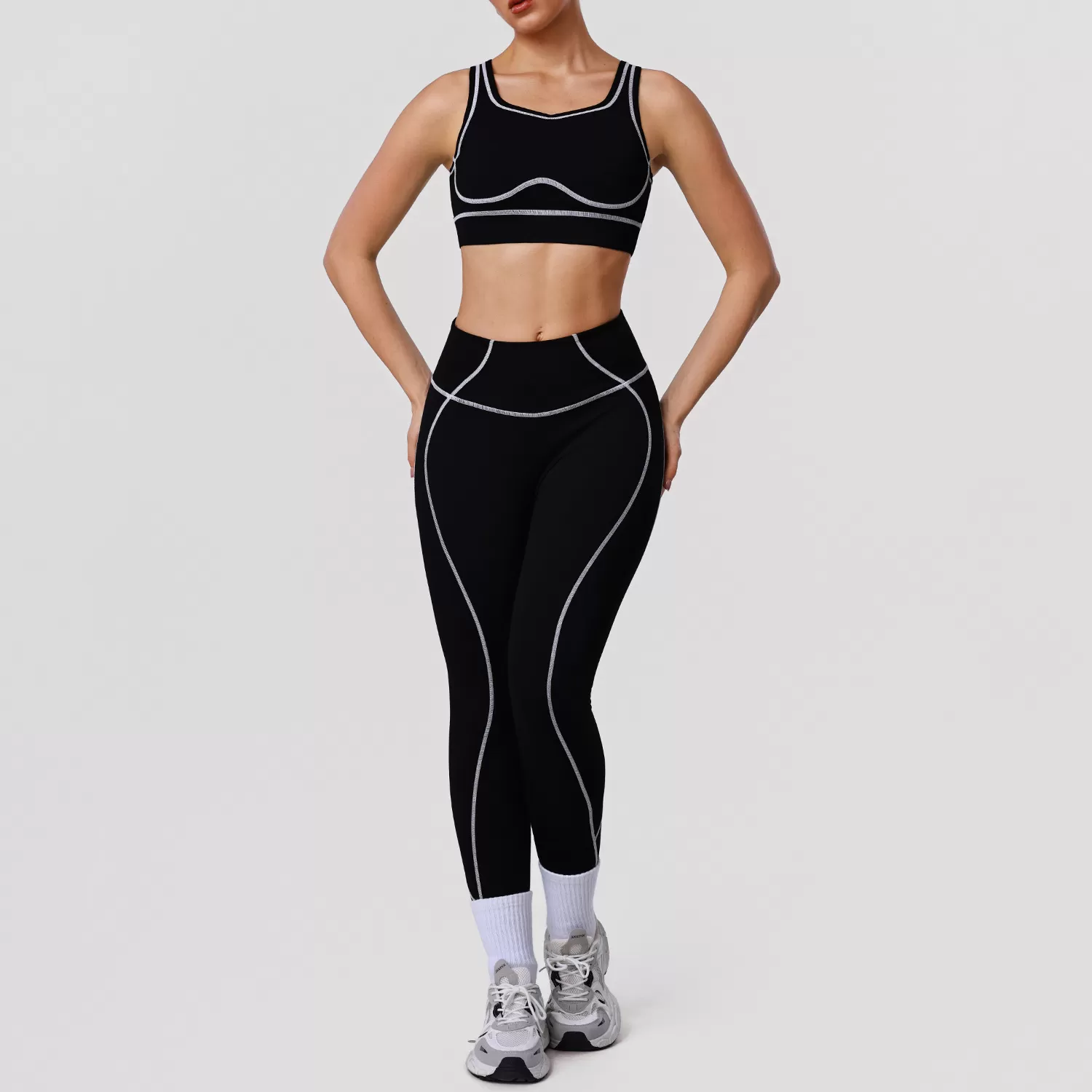 Conjunto de ropa de yoga para mujer: Sujetador deportivo transpirable, top de fitness y leggings de cintura alta. Conjunto deportivo para gimnasio FGBSM2572