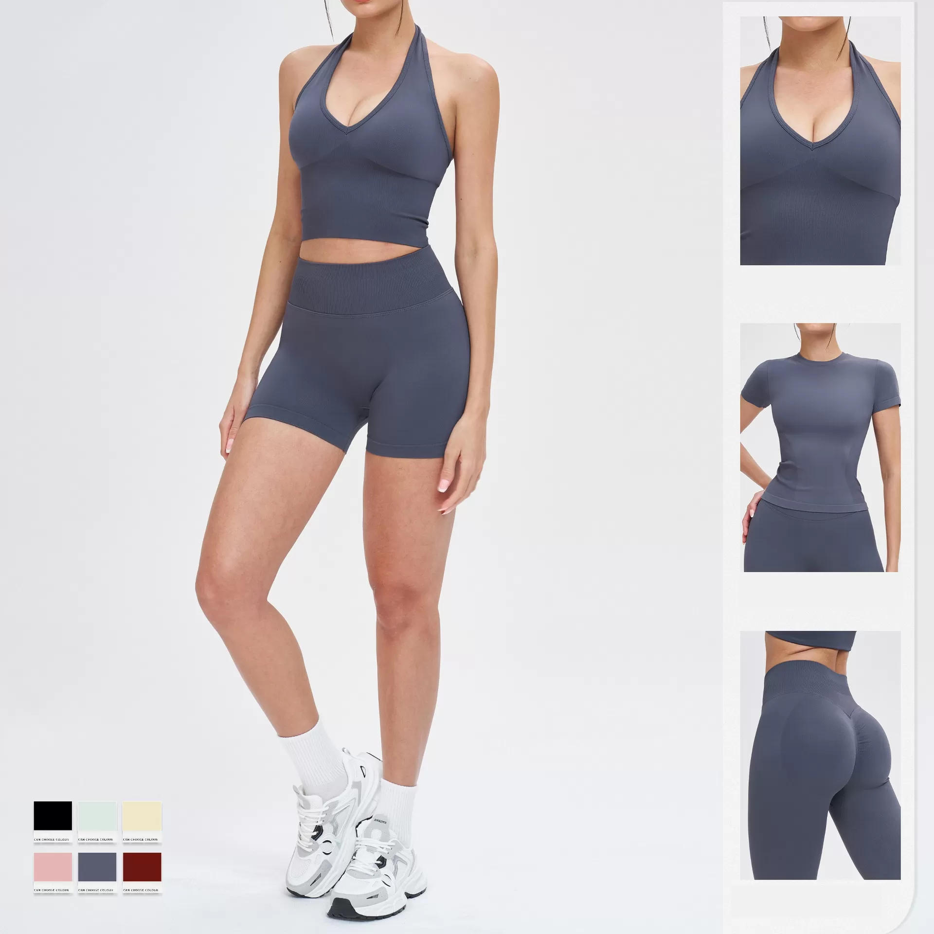 Conjunto deportivo de 5 piezas para mujer: ropa deportiva sin costuras de punto, leggings deportivos con efecto push-up para glúteos, ideal para gimnasio, fitness y yoga. FGBTZ5081