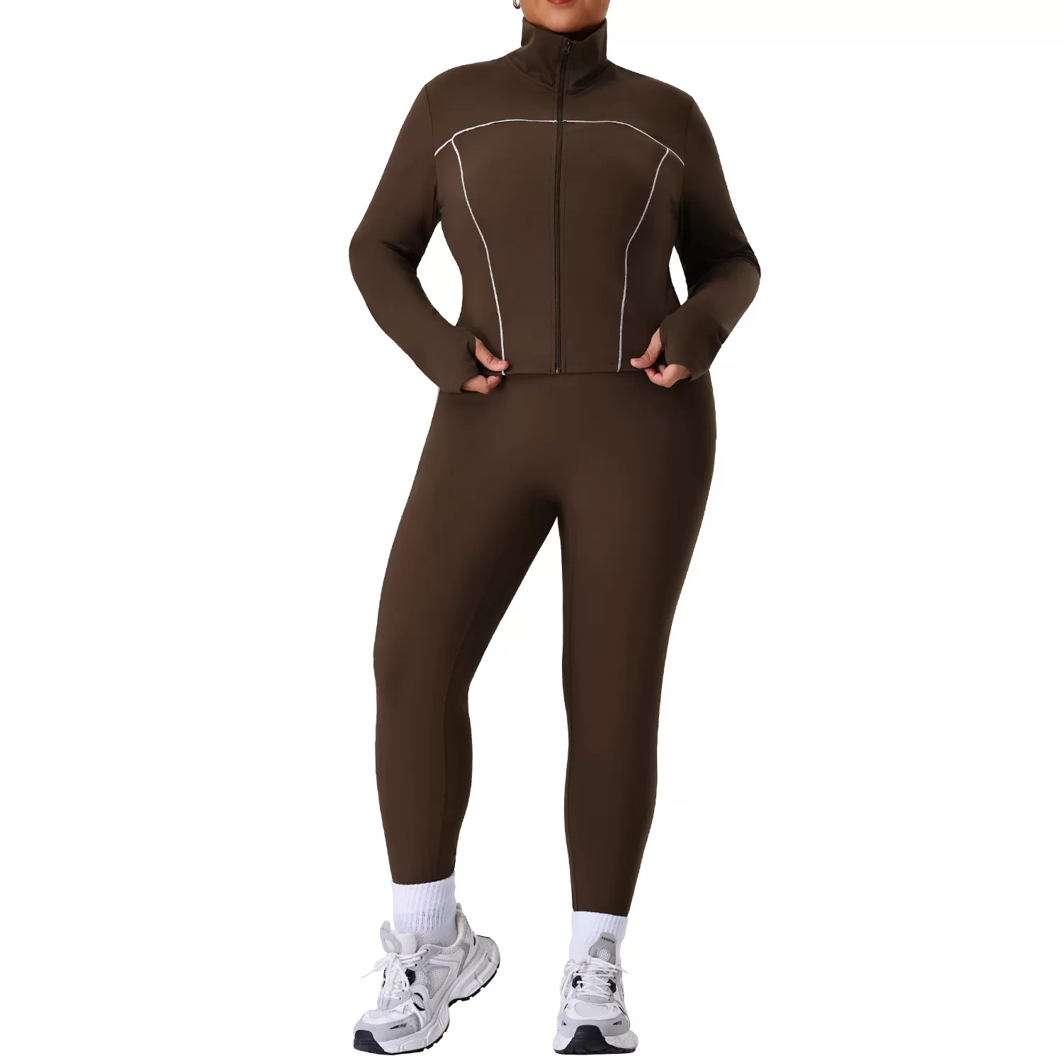 Conjuntos de yoga de talla grande para mujer, conjunto deportivo de 2 piezas, leggings y chaquetas FGBP02520