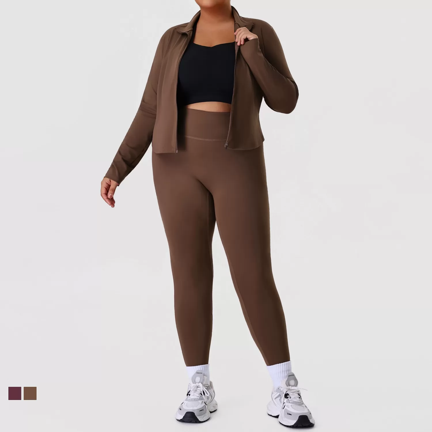 Conjunto de yoga de talla grande para mujer, ropa deportiva ajustada de dos piezas, conjunto de fitness FGBP02526