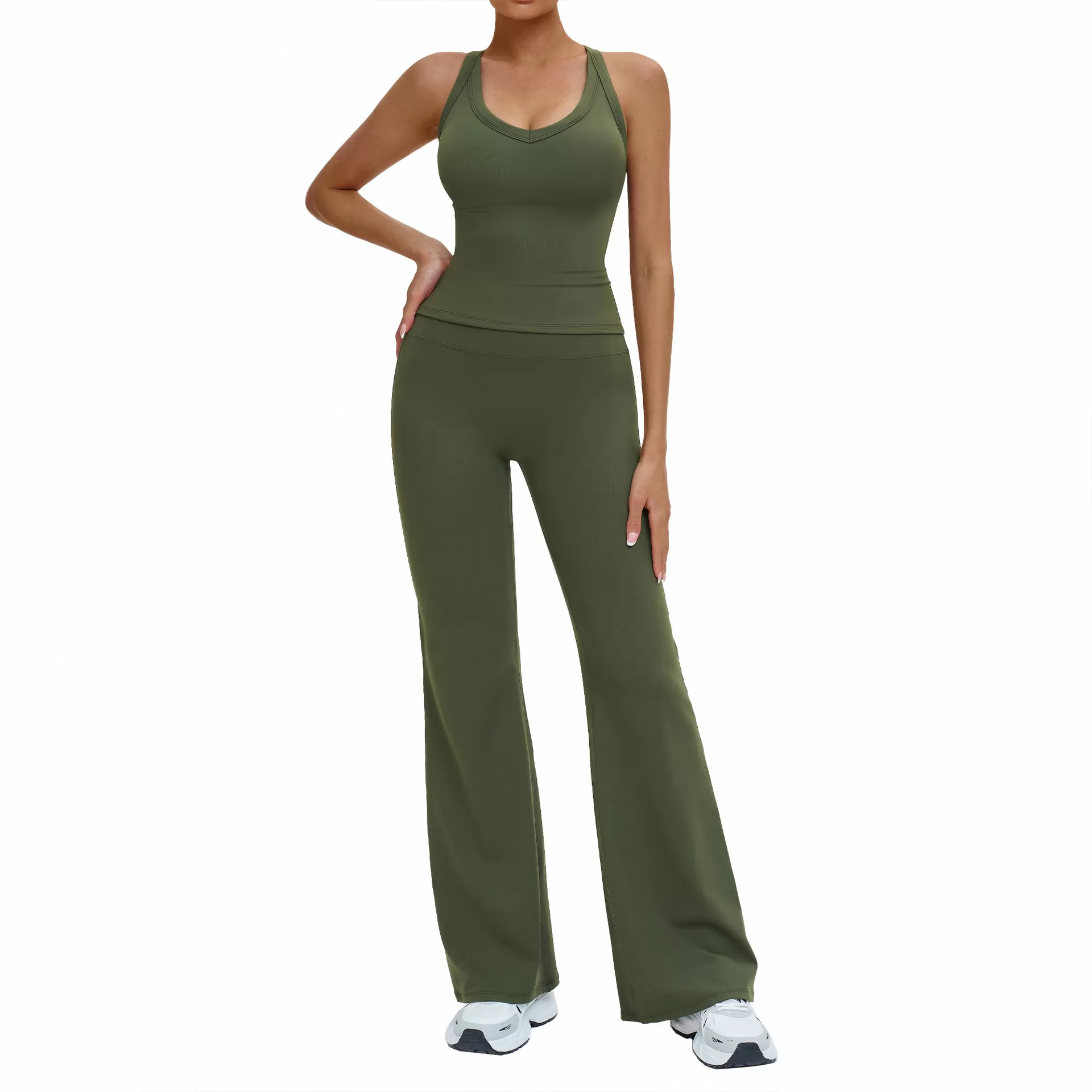 Conjuntos deportivos para mujer, pantalones cortos para correr, pantalones de yoga acampanados, licra, nailon, conjuntos de gimnasio, FGBTZ4516