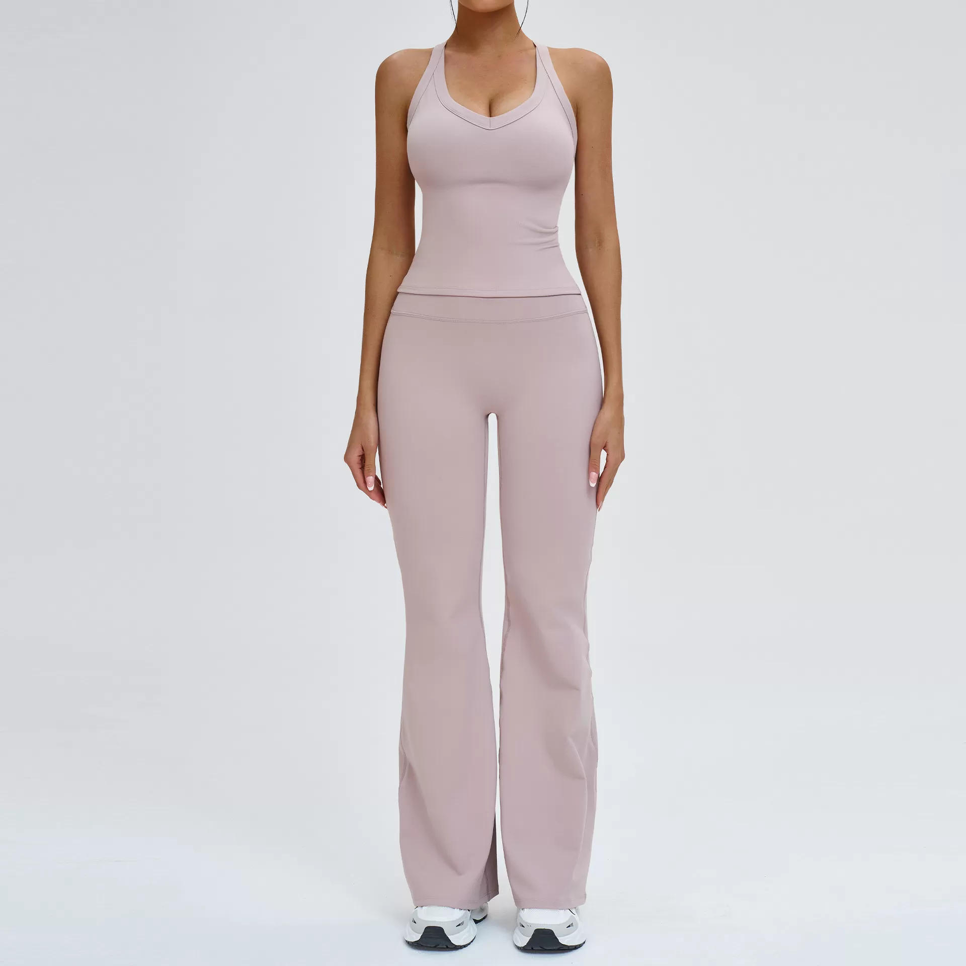 Conjuntos deportivos para mujer, pantalones cortos para correr, pantalones de yoga acampanados, licra, nailon, conjuntos de gimnasio, FGBTZ4516