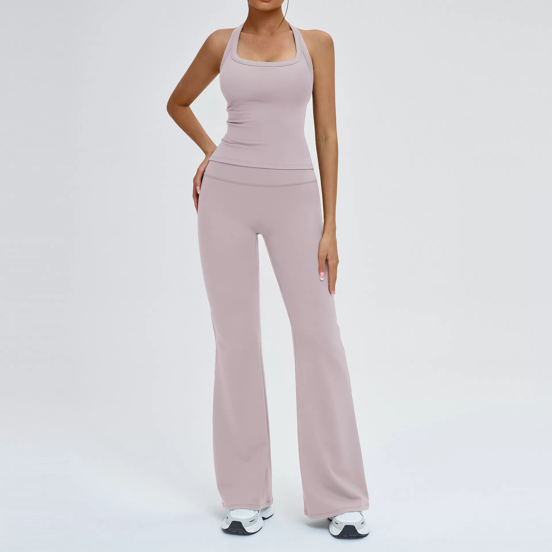 Conjuntos deportivos para mujer, pantalones cortos para correr, pantalones de yoga acampanados, licra, nailon, conjuntos de gimnasio, FGBTZ4516