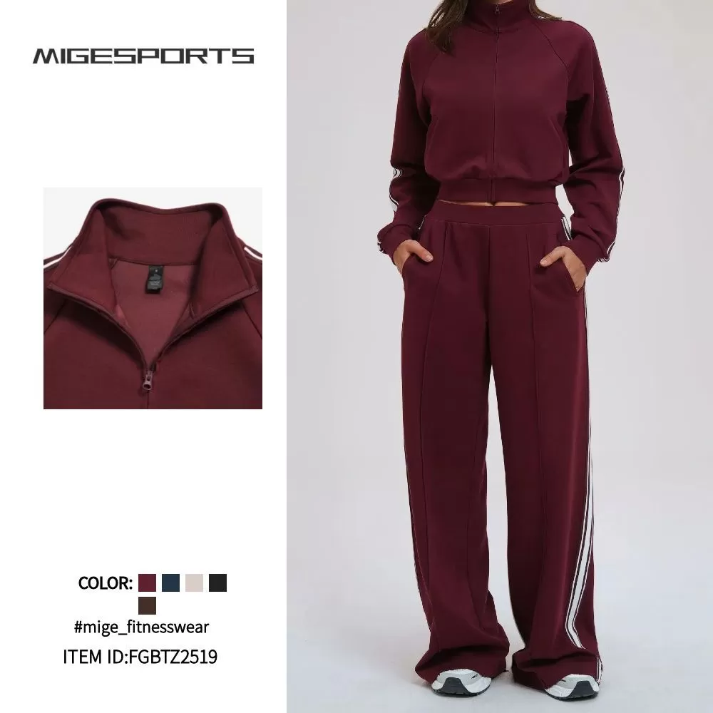 Conjunto de 2 piezas de chaqueta deportiva de manga larga para gimnasio, fitness y yoga, pantalones de entrenamiento para mujer, FGBTZ2519