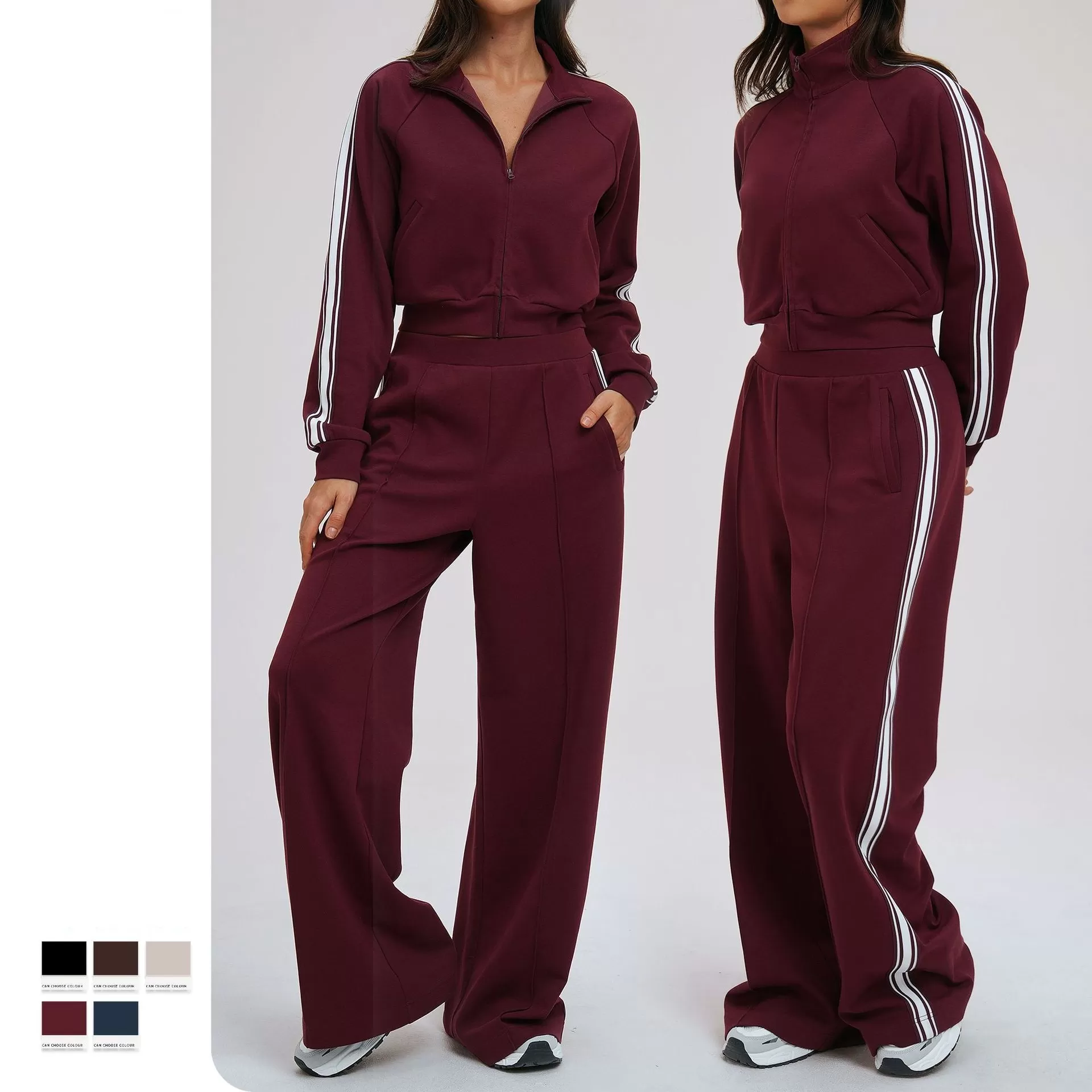 Conjunto de 2 piezas de chaqueta deportiva de manga larga para gimnasio, fitness y yoga, pantalones de entrenamiento para mujer, FGBTZ2519