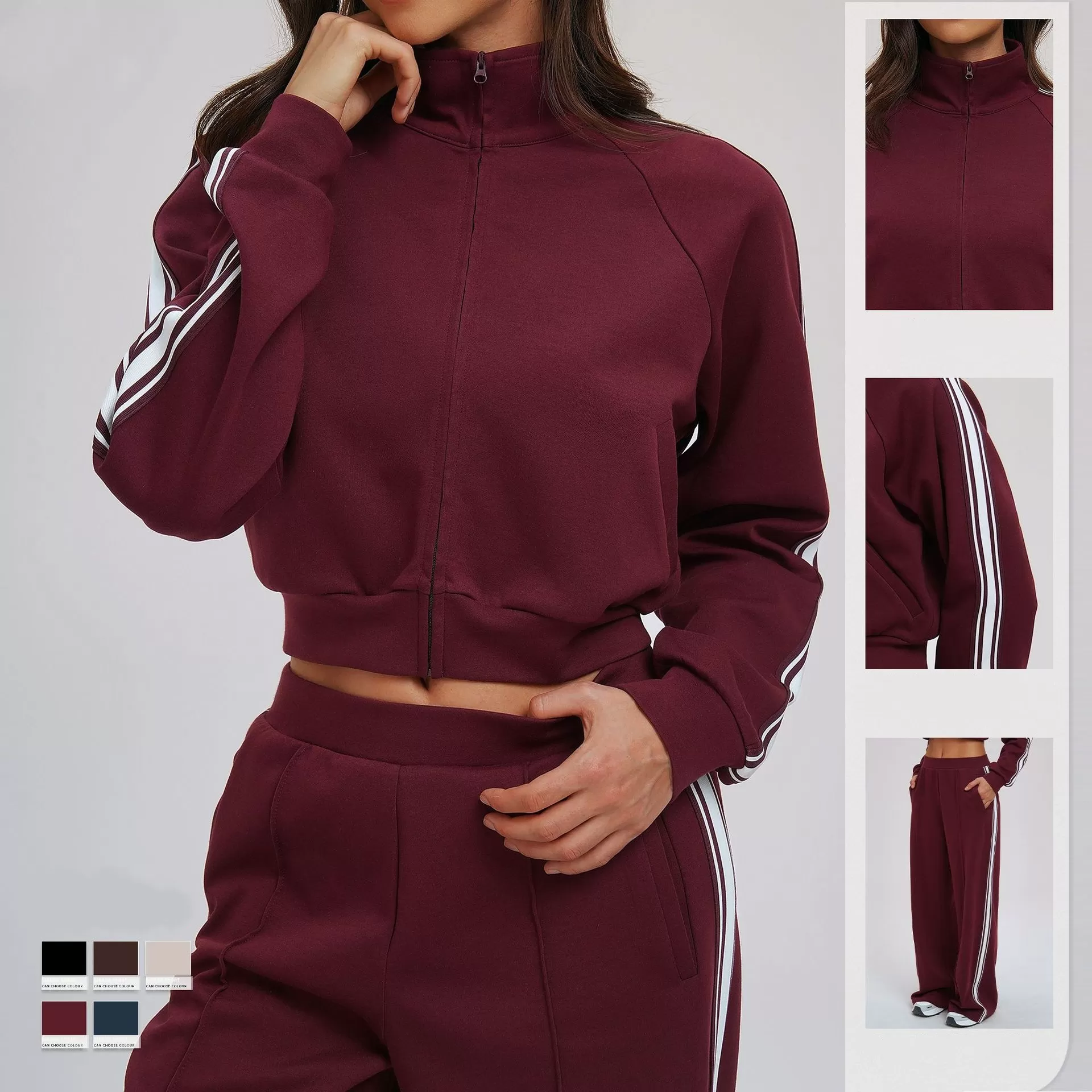 Conjunto de 2 piezas de chaqueta deportiva de manga larga para gimnasio, fitness y yoga, pantalones de entrenamiento para mujer, FGBTZ2519