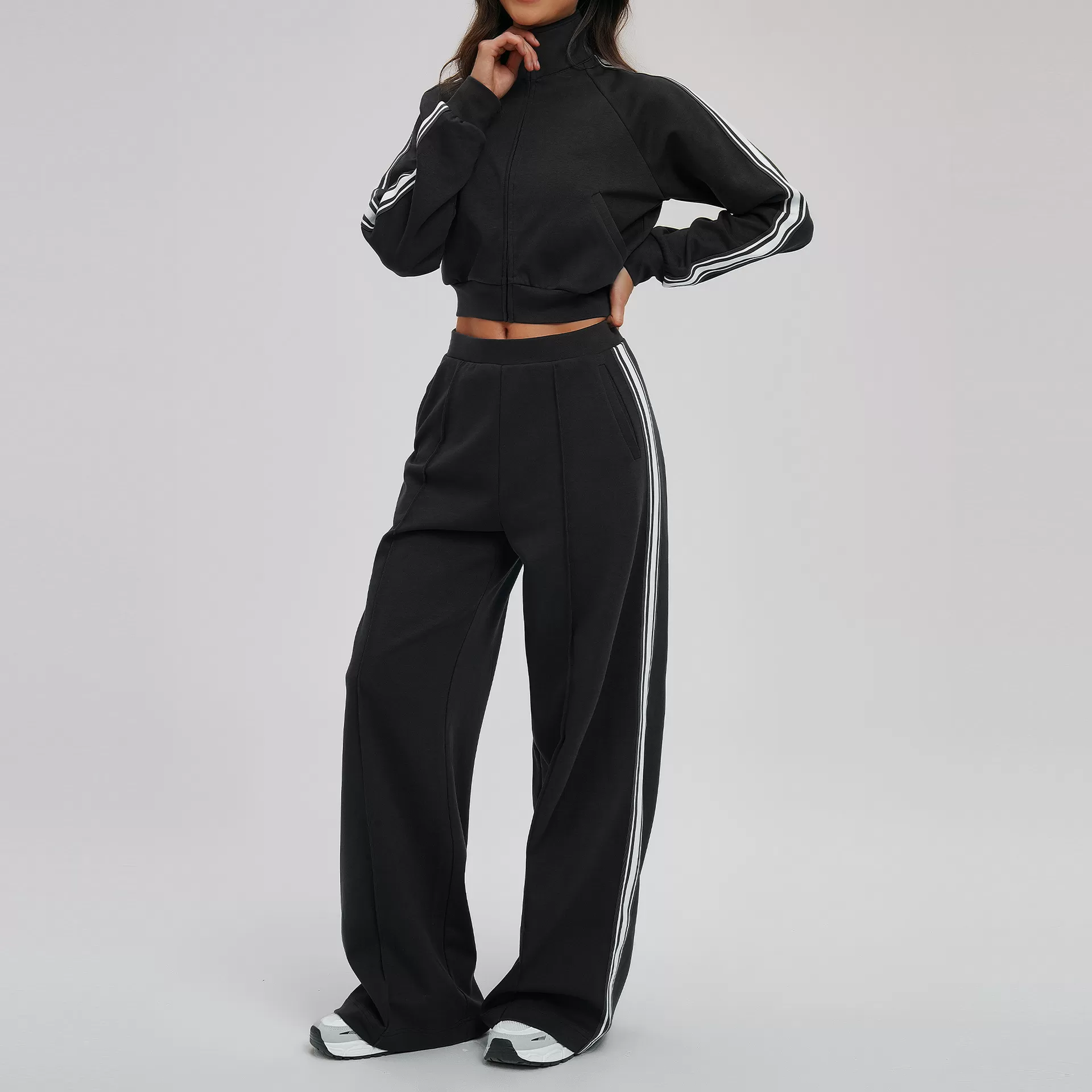 Conjunto de 2 piezas de chaqueta deportiva de manga larga para gimnasio, fitness y yoga, pantalones de entrenamiento para mujer, FGBTZ2519