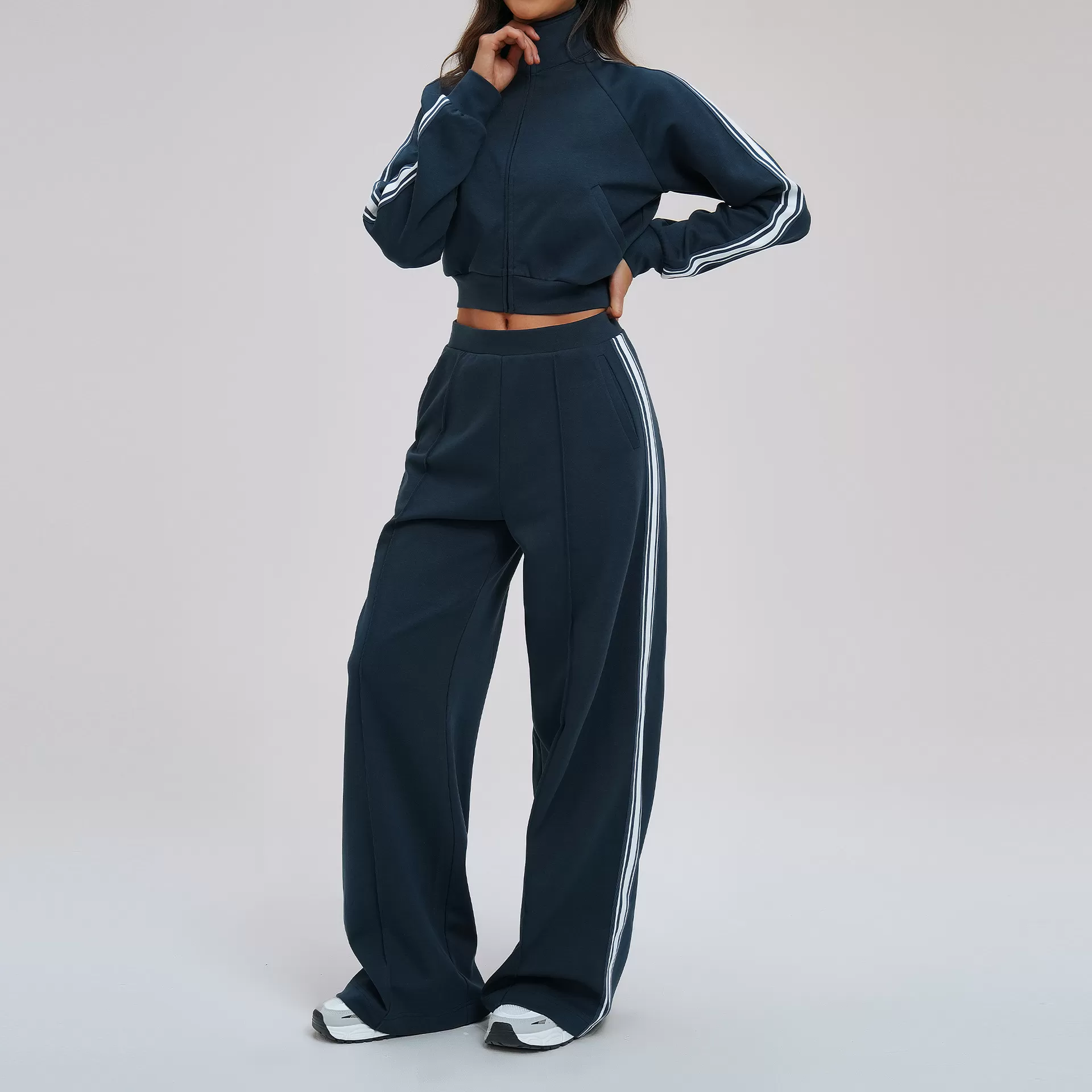 Conjunto de 2 piezas de chaqueta deportiva de manga larga para gimnasio, fitness y yoga, pantalones de entrenamiento para mujer, FGBTZ2519