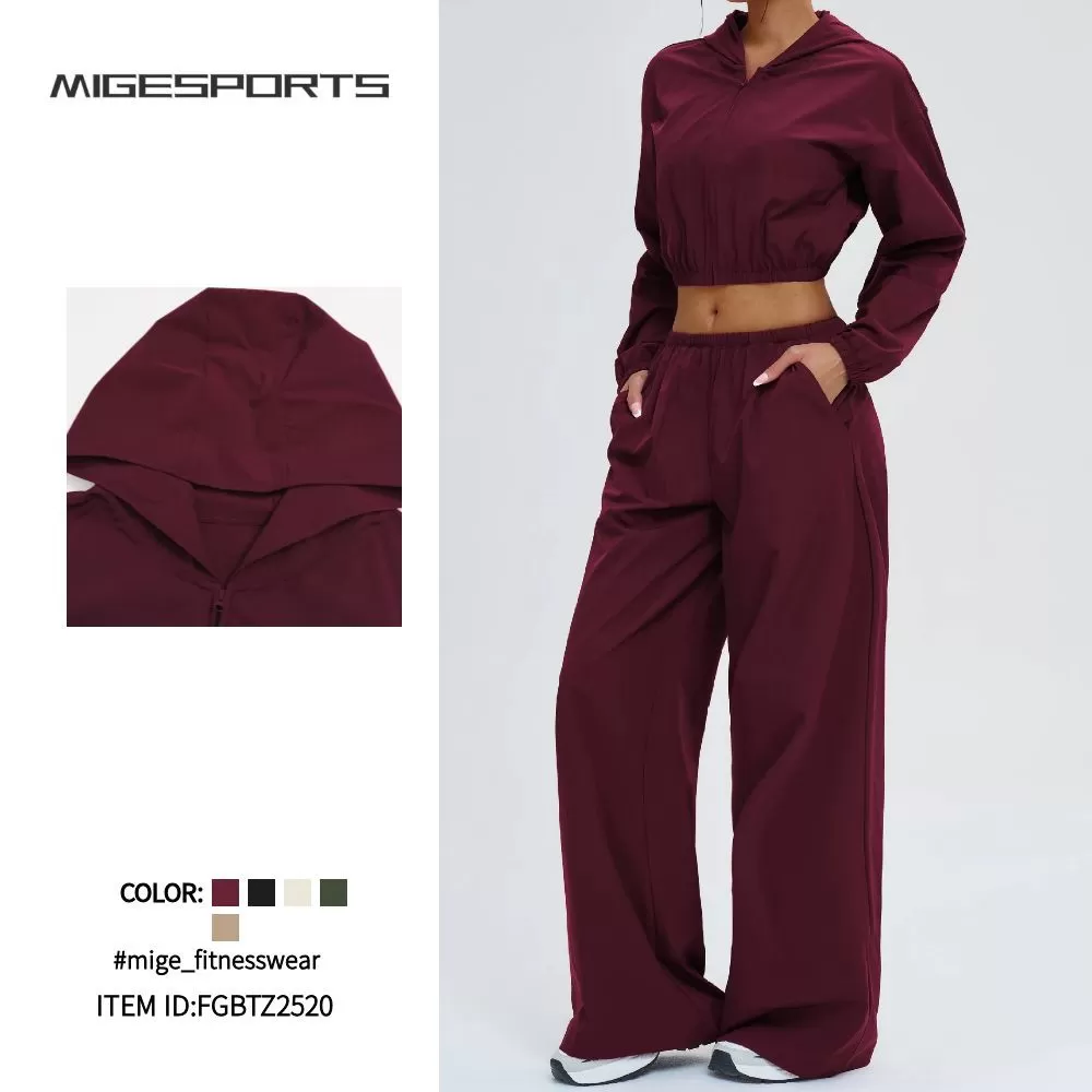 Pantalones deportivos con cremallera y bolsillo para mujer, ropa de gimnasio, transpirable, conjunto de 2 piezas para yoga y entrenamiento, FGBTZ2520