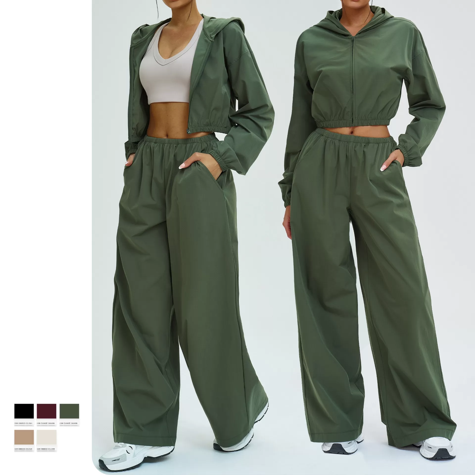 Pantalones deportivos con cremallera y bolsillo para mujer, ropa de gimnasio, transpirable, conjunto de 2 piezas para yoga y entrenamiento, FGBTZ2520