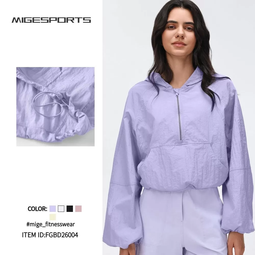 Sudadera corta con capucha para mujer, ligera, transpirable, de secado rápido, con media cremallera, estilo jersey con cremallera de un cuarto, FGBD26004