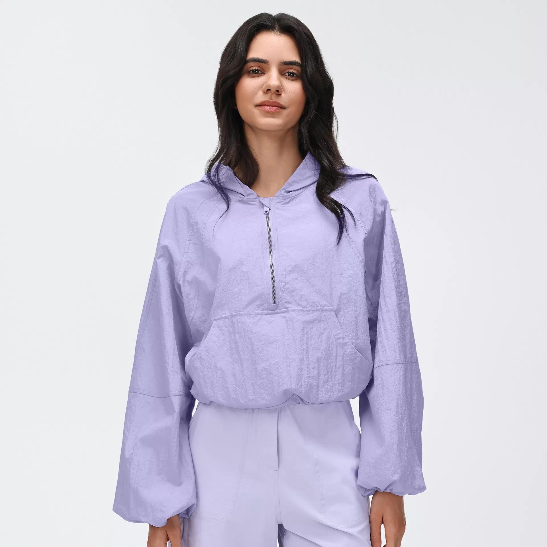 Sudadera corta con capucha para mujer, ligera, transpirable, de secado rápido, con media cremallera, estilo jersey con cremallera de un cuarto, FGBD26004