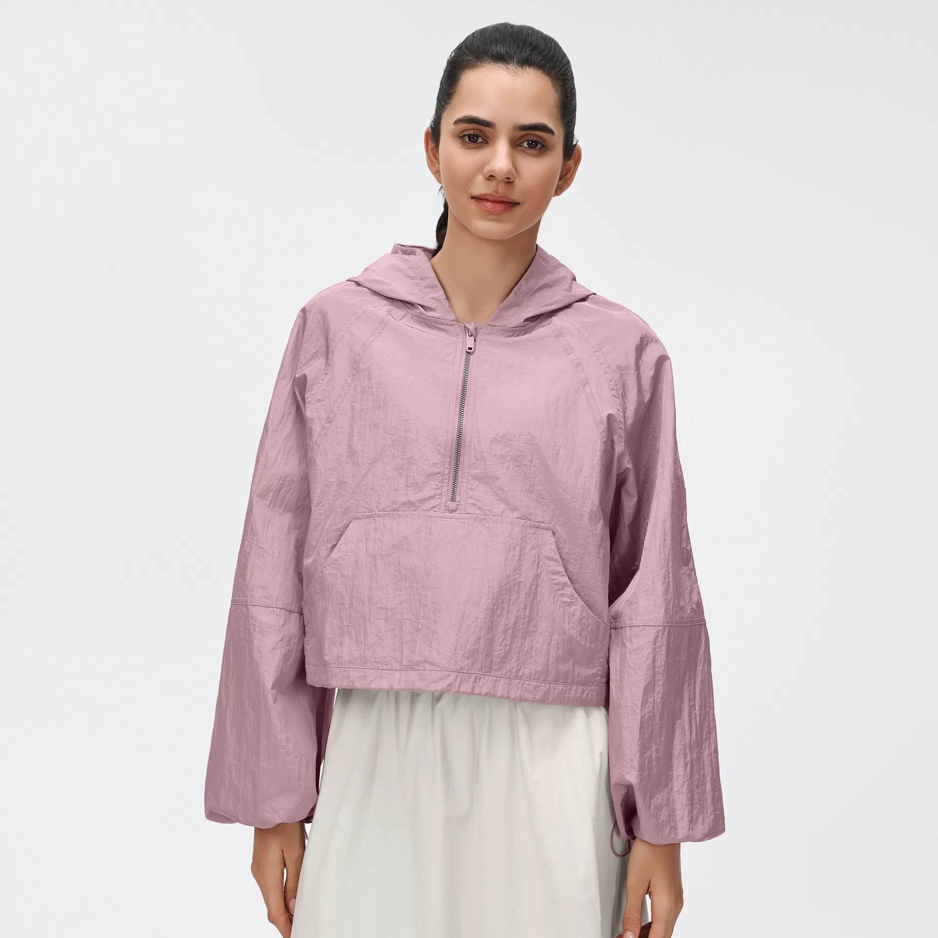 Sudadera corta con capucha para mujer, ligera, transpirable, de secado rápido, con media cremallera, estilo jersey con cremallera de un cuarto, FGBD26004