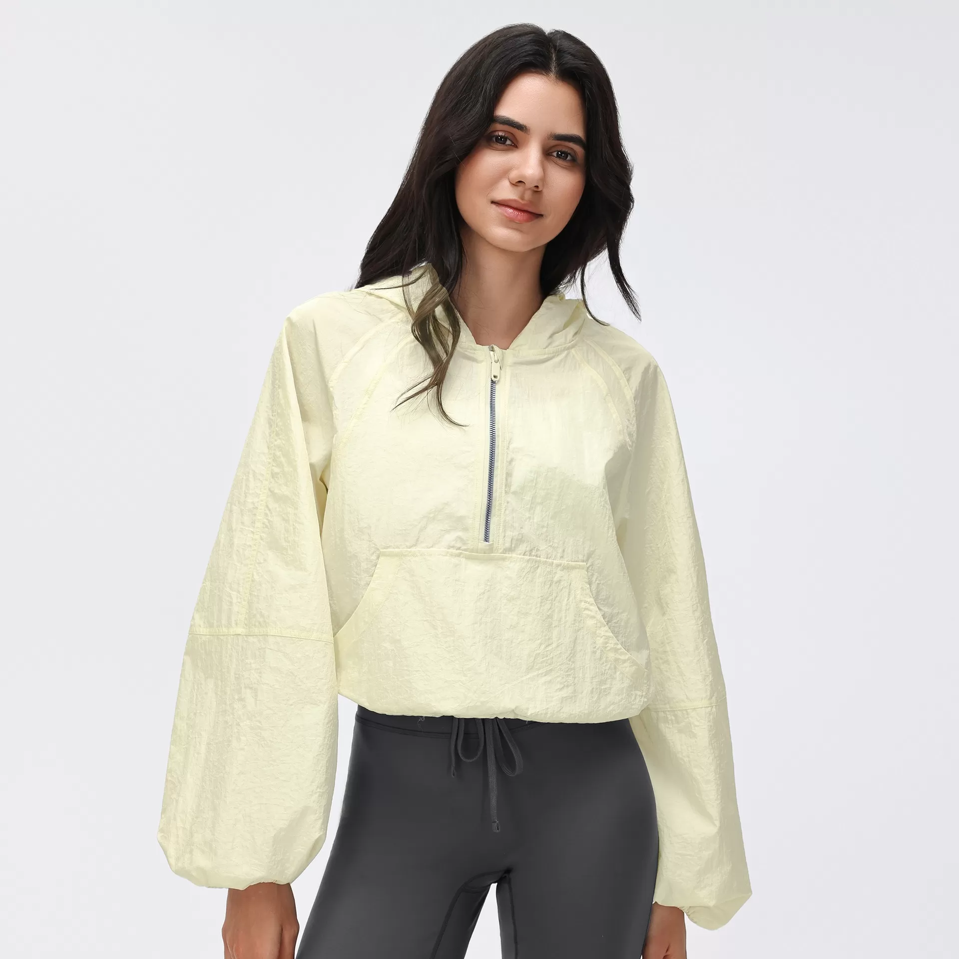 Sudadera corta con capucha para mujer, ligera, transpirable, de secado rápido, con media cremallera, estilo jersey con cremallera de un cuarto, FGBD26004