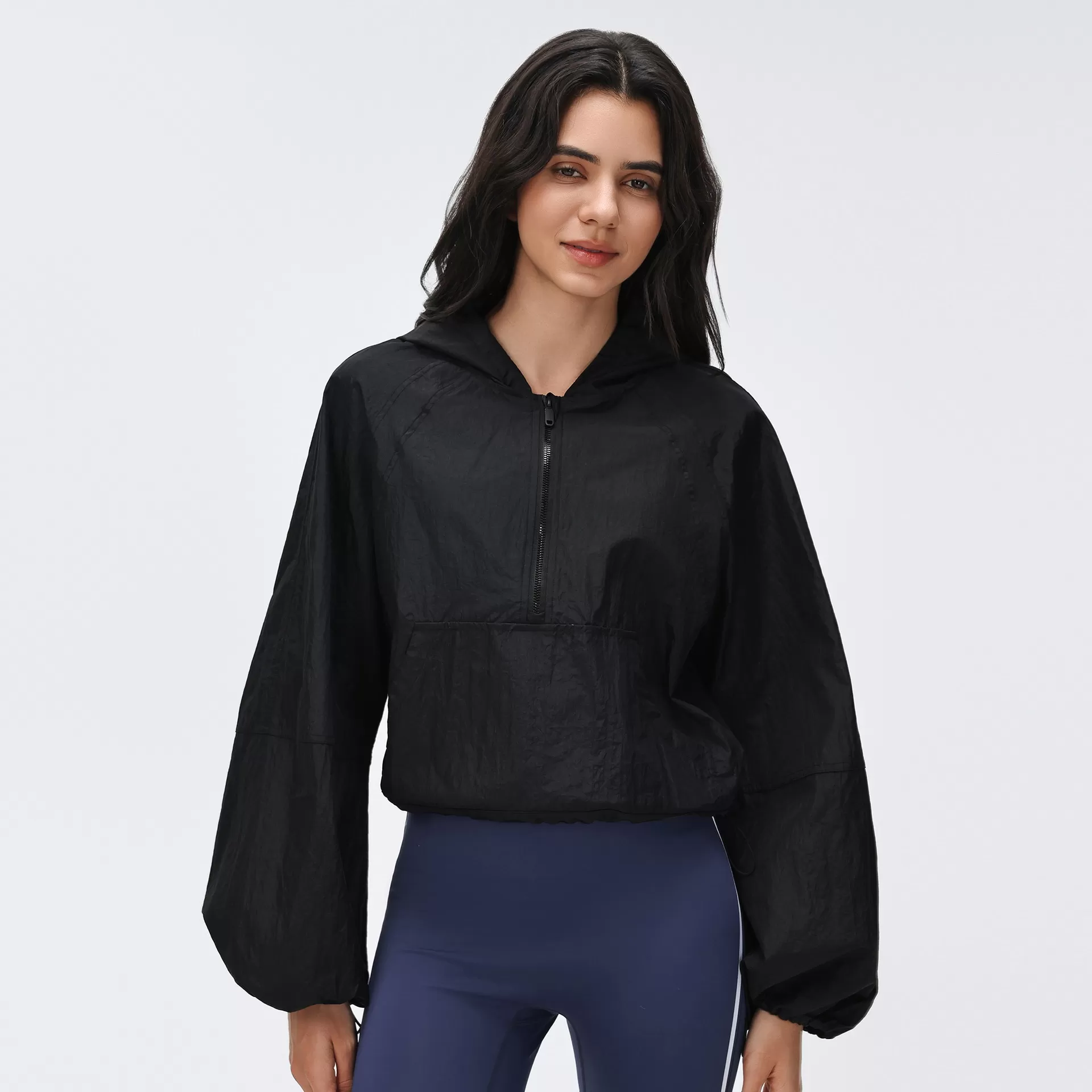 Sudadera corta con capucha para mujer, ligera, transpirable, de secado rápido, con media cremallera, estilo jersey con cremallera de un cuarto, FGBD26004