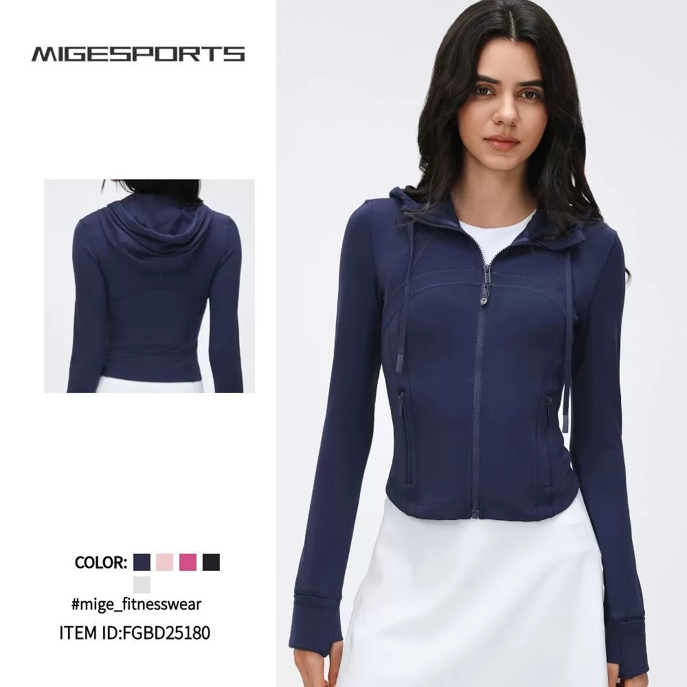 Chaqueta deportiva de manga larga con capucha para gimnasio, running, fitness, entrenamiento, con cremallera, FGBD25180