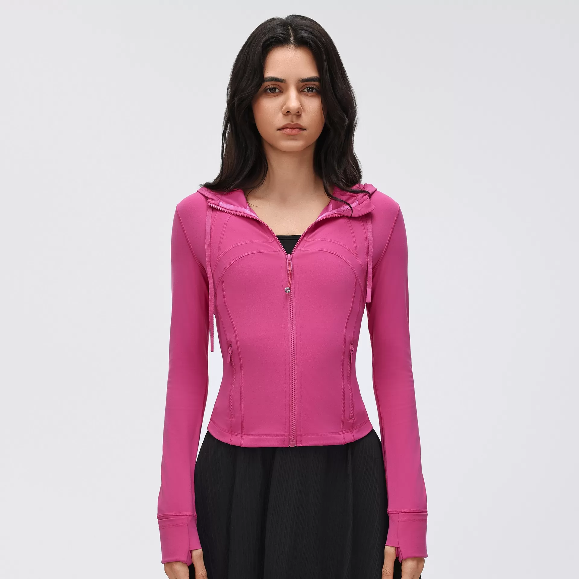 Chaqueta deportiva de manga larga con capucha para gimnasio, running, fitness, entrenamiento, con cremallera, FGBD25180