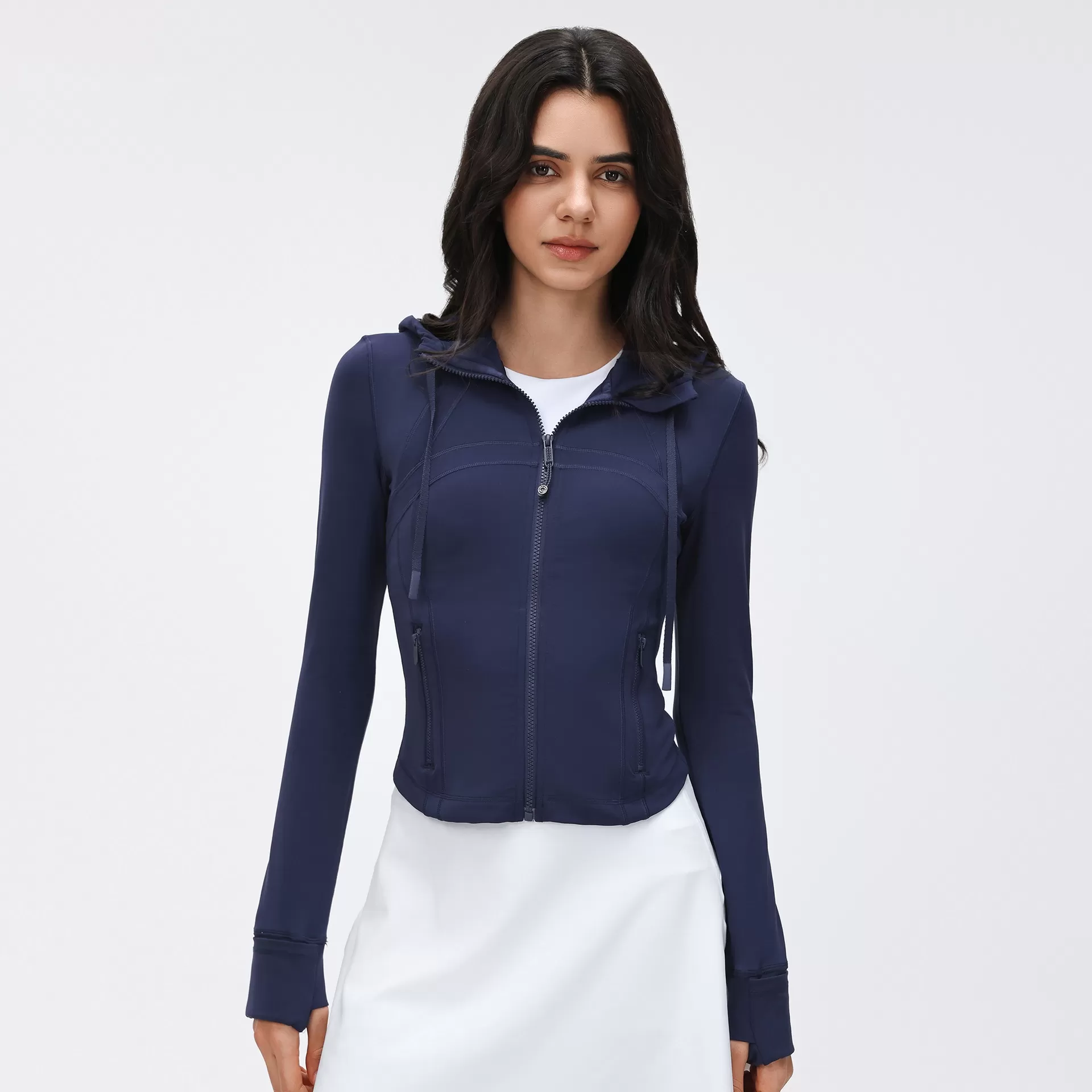 Chaqueta deportiva de manga larga con capucha para gimnasio, running, fitness, entrenamiento, con cremallera, FGBD25180