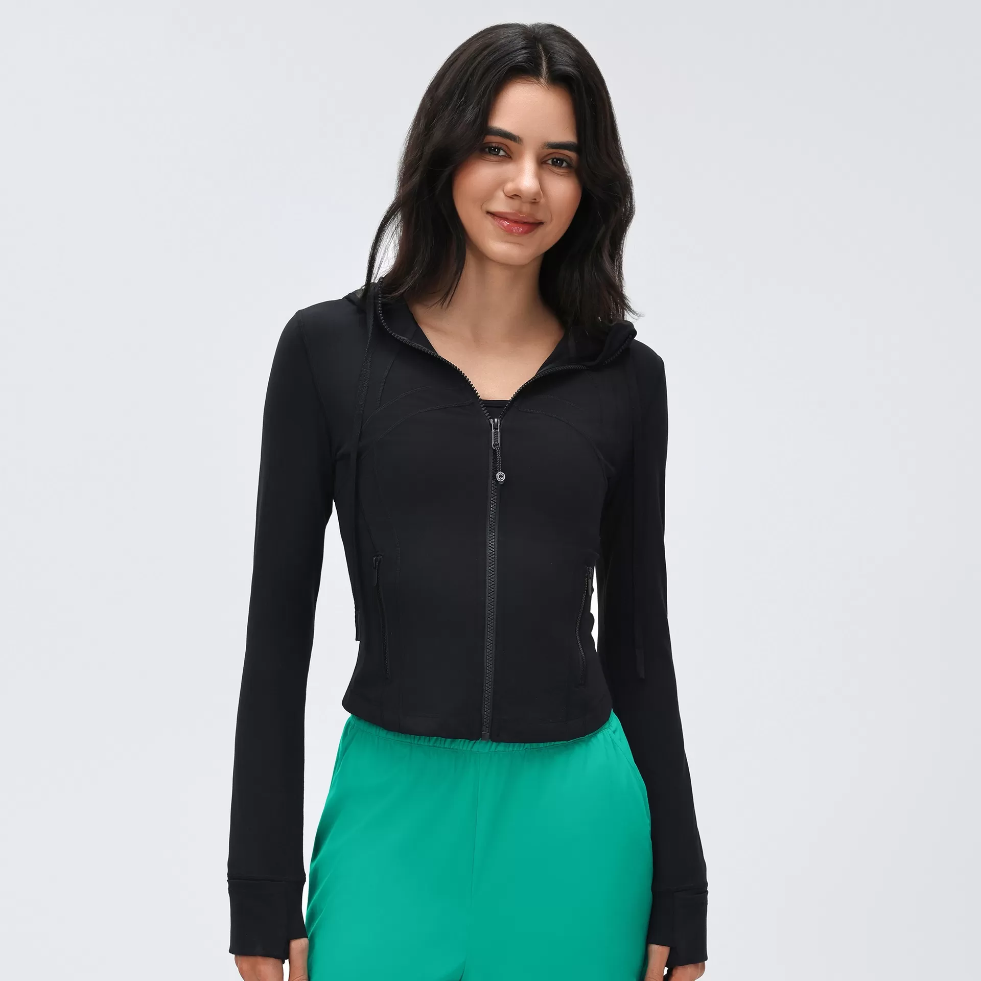 Chaqueta deportiva de manga larga con capucha para gimnasio, running, fitness, entrenamiento, con cremallera, FGBD25180