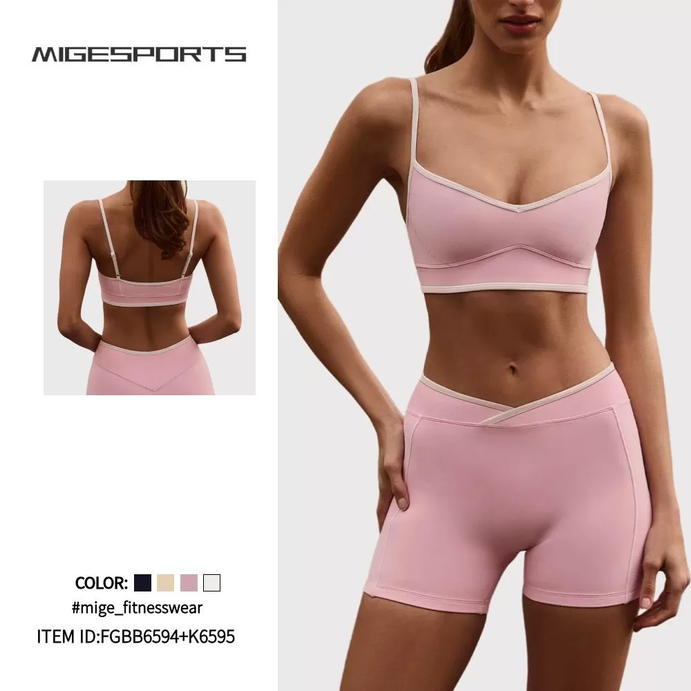 2 piezas de sujetador deportivo sin espalda para mujer, ropa deportiva para gimnasio, conjuntos de entrenamiento de yoga, pantalones cortos FGBB6594+K6595