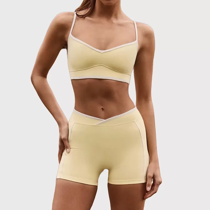 2 piezas de sujetador deportivo sin espalda para mujer, ropa deportiva para gimnasio, conjuntos de entrenamiento de yoga, pantalones cortos FGBB6594+K6595