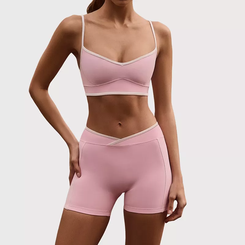 2 piezas de sujetador deportivo sin espalda para mujer, ropa deportiva para gimnasio, conjuntos de entrenamiento de yoga, pantalones cortos FGBB6594+K6595