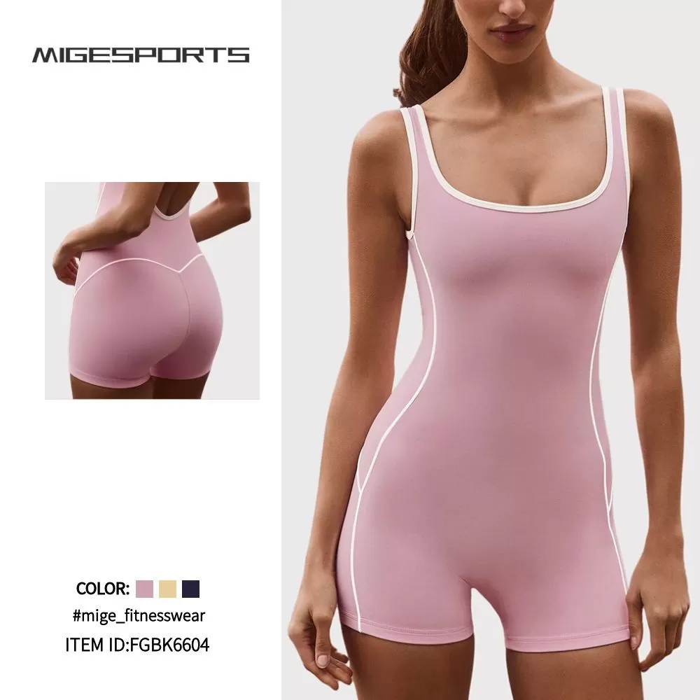 Mono de yoga con realce de cadera, pantalones cortos, ropa deportiva y de fitness, venta al por mayor, mono de yoga sin espalda FGBK6604