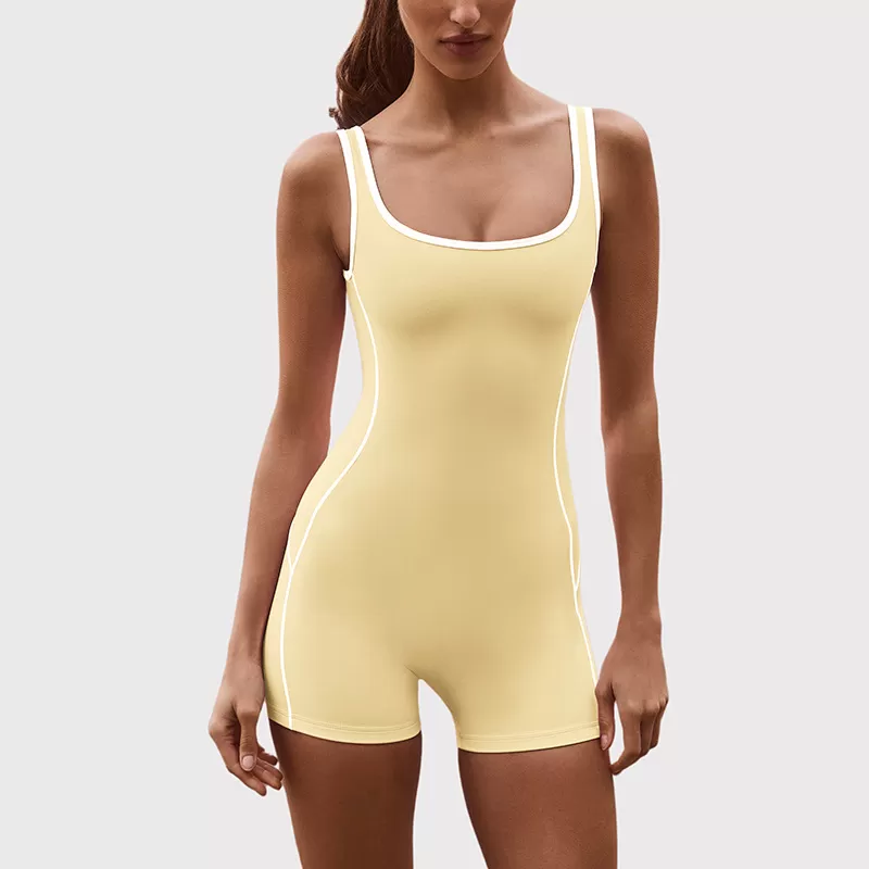 Mono de yoga con realce de cadera, pantalones cortos, ropa deportiva y de fitness, venta al por mayor, mono de yoga sin espalda FGBK6604