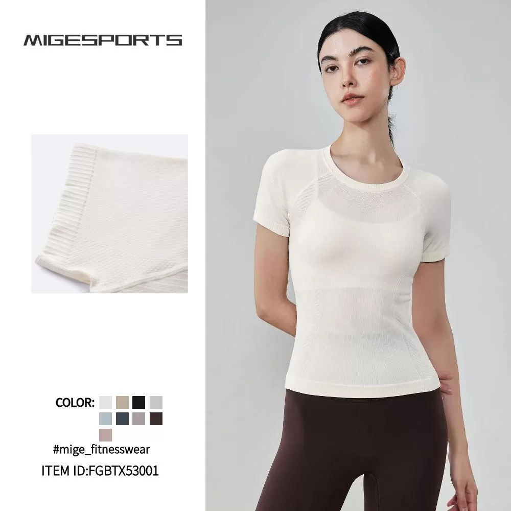 Ropa deportiva para mujer, para correr, cuello redondo, manga corta, para gimnasio, fitness, entrenamiento, FGBTX53001