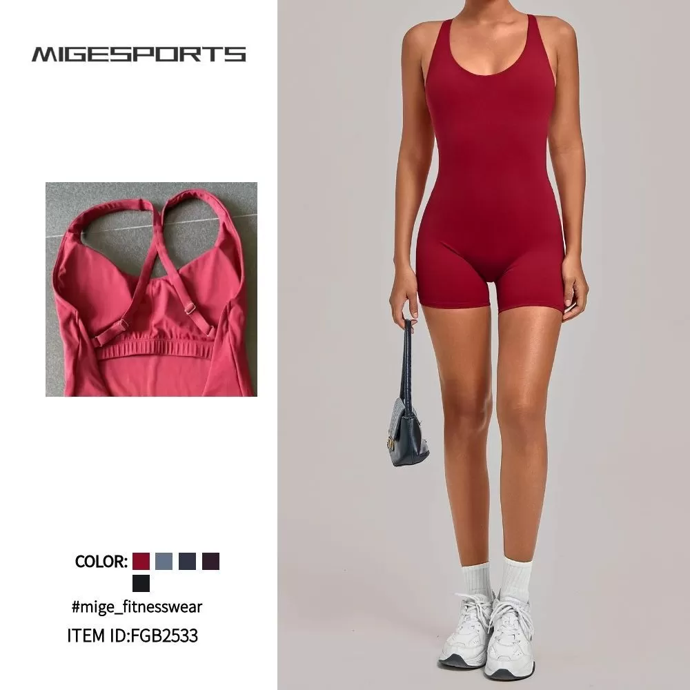 Mono deportivo ajustado sin espalda para mujer, mono de entrenamiento para gimnasio, mono de fitness de una pieza, mono de yoga FGB2533