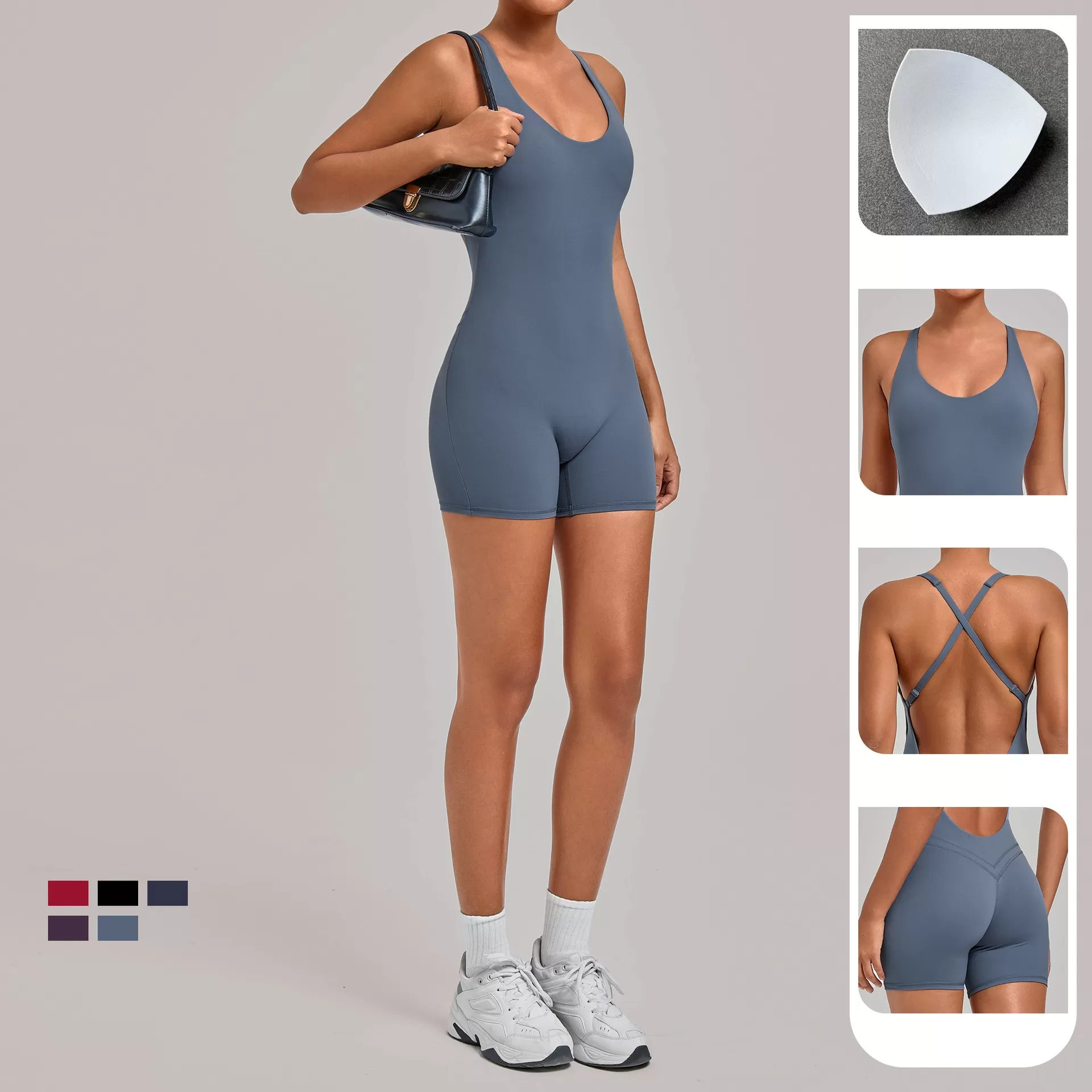 Mono deportivo ajustado sin espalda para mujer, mono de entrenamiento para gimnasio, mono de fitness de una pieza, mono de yoga FGB2533