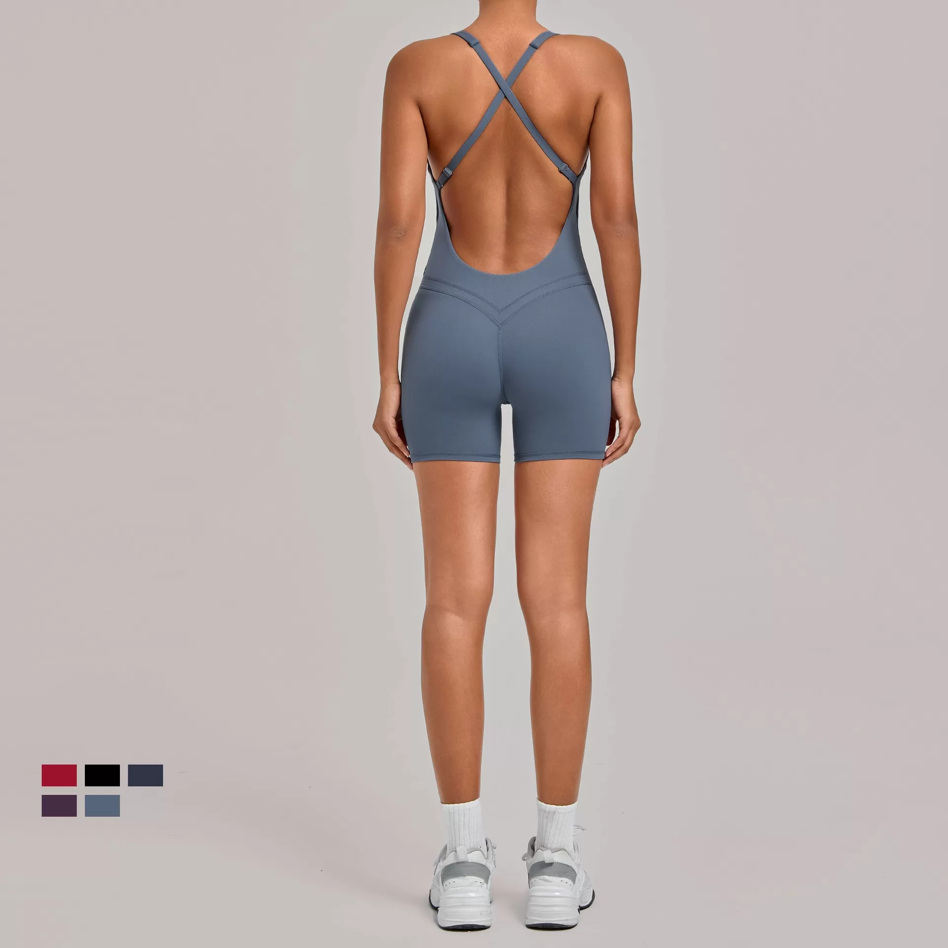 Mono deportivo ajustado sin espalda para mujer, mono de entrenamiento para gimnasio, mono de fitness de una pieza, mono de yoga FGB2533