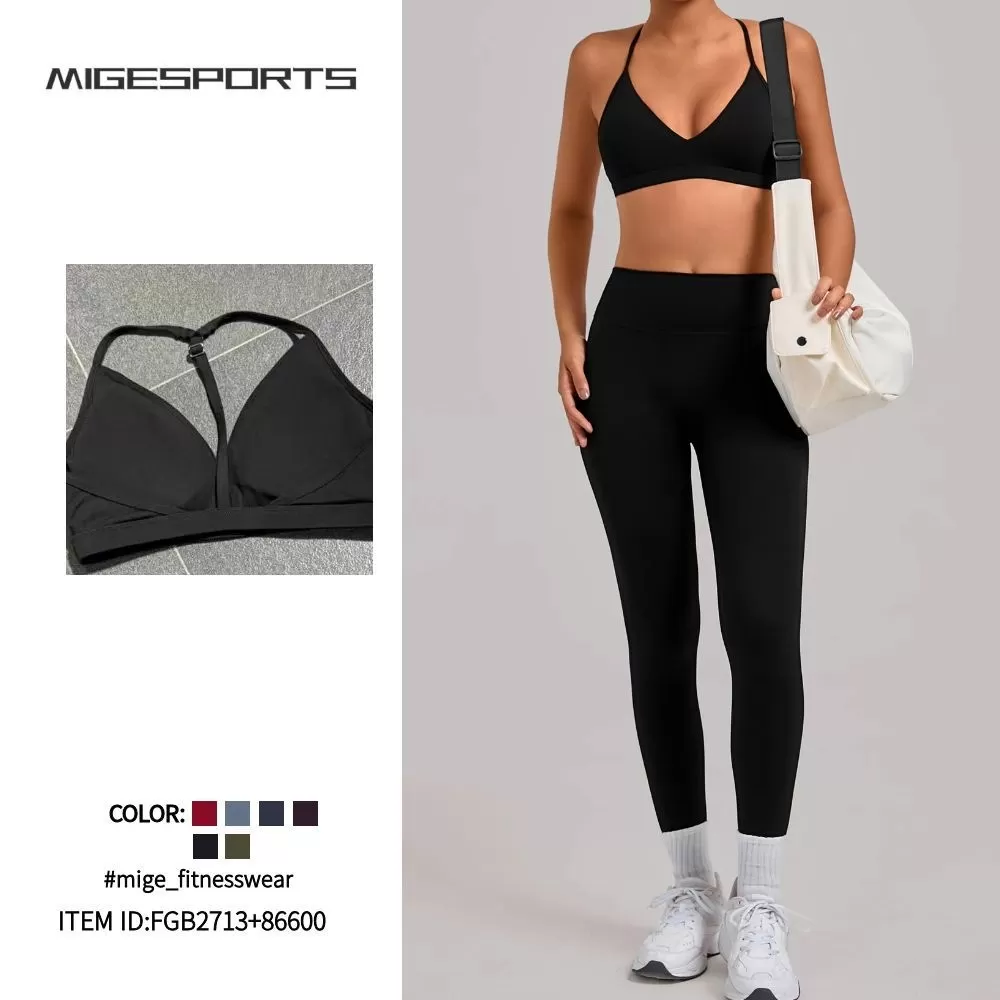 Conjunto de 2 piezas de ropa deportiva para mujer, leggings de gimnasio, sujetador deportivo, ropa de yoga, FGB2713+86600