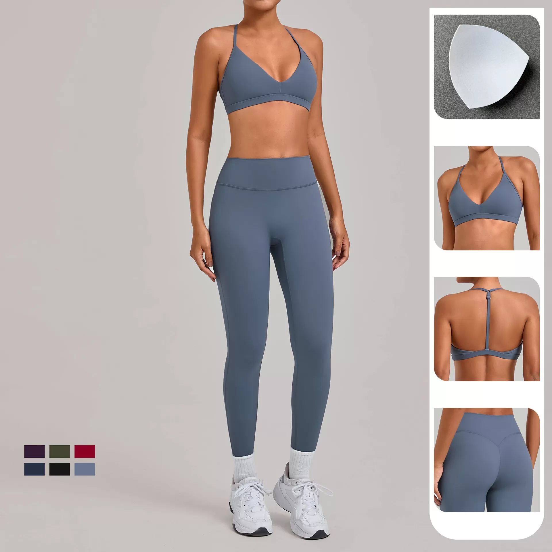Conjunto de 2 piezas de ropa deportiva para mujer, leggings de gimnasio, sujetador deportivo, ropa de yoga, FGB2713+86600