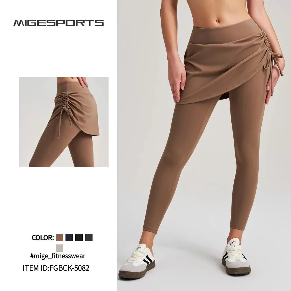 Pantalones de yoga de cintura alta con cordón ajustable para mujer, control de abdomen, adelgazamiento, longitud completa, FGBCK-5082