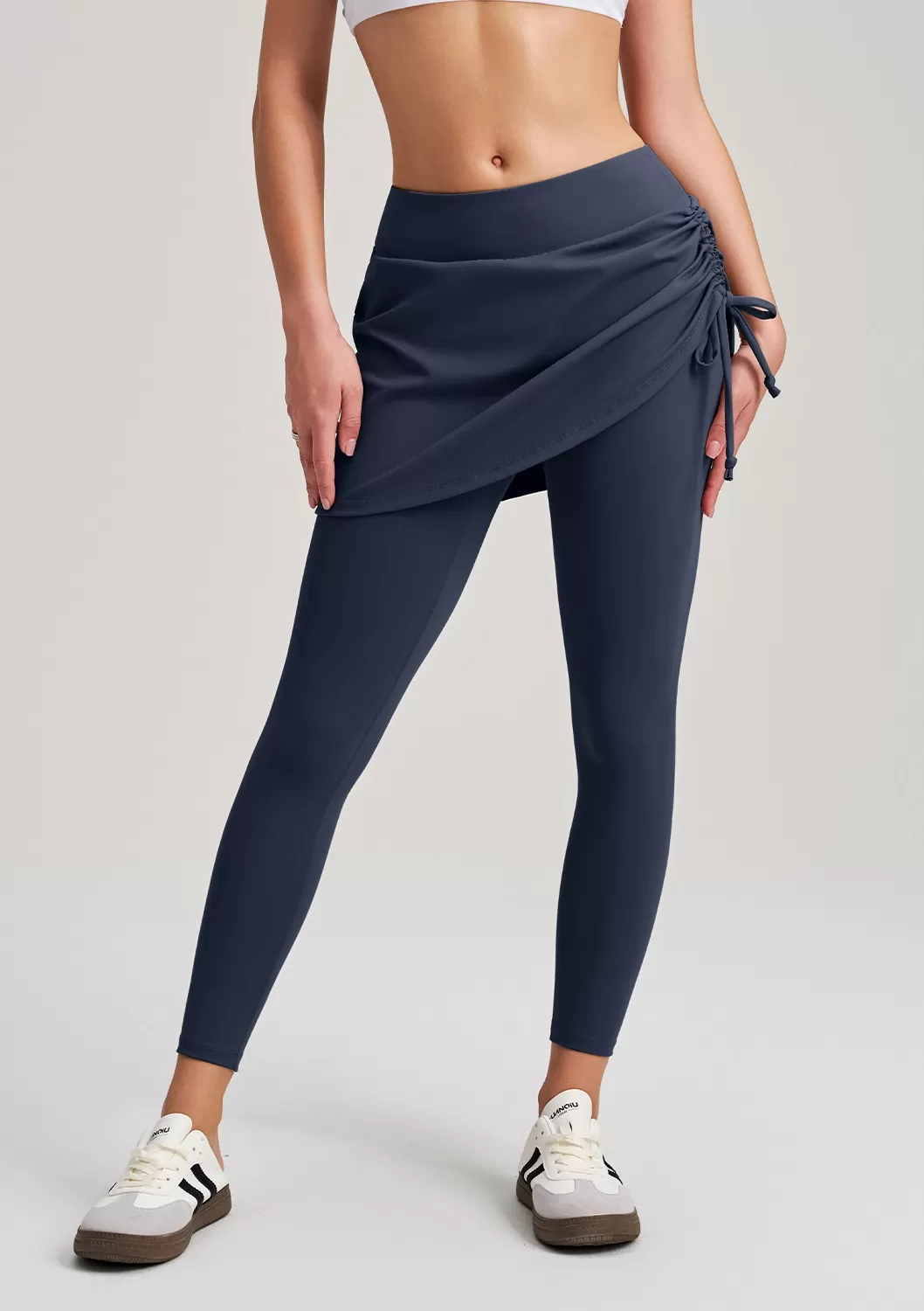 Pantalones de yoga de cintura alta con cordón ajustable para mujer, control de abdomen, adelgazamiento, longitud completa, FGBCK-5082