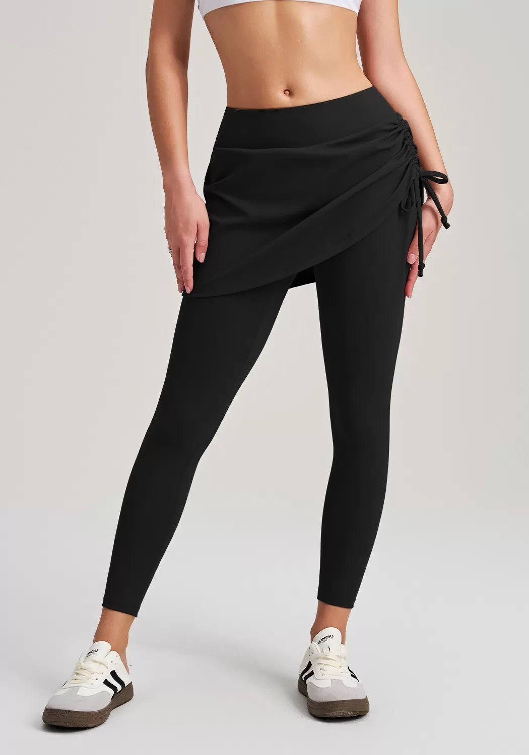 Pantalones de yoga de cintura alta con cordón ajustable para mujer, control de abdomen, adelgazamiento, longitud completa, FGBCK-5082