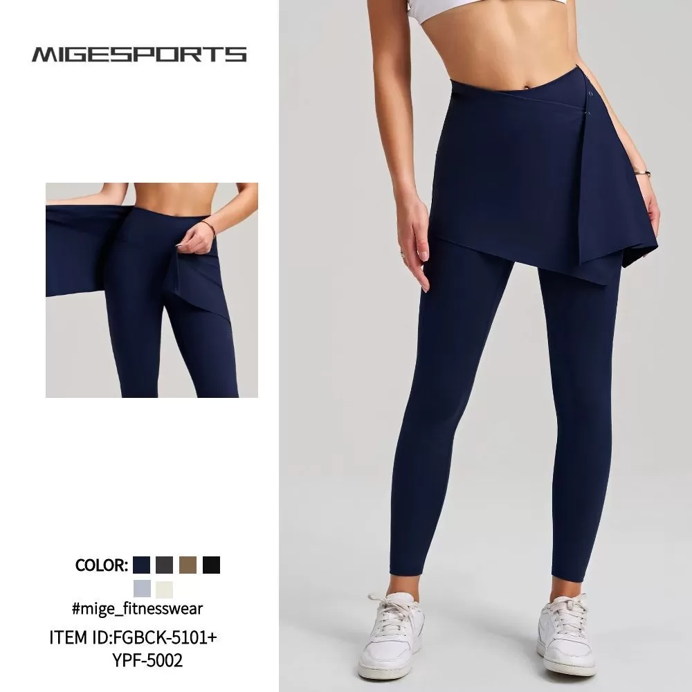 Leggings deportivos de cintura alta para mujer, con cintura elástica y falda desmontable, FGBCK-5101+YPF-5002