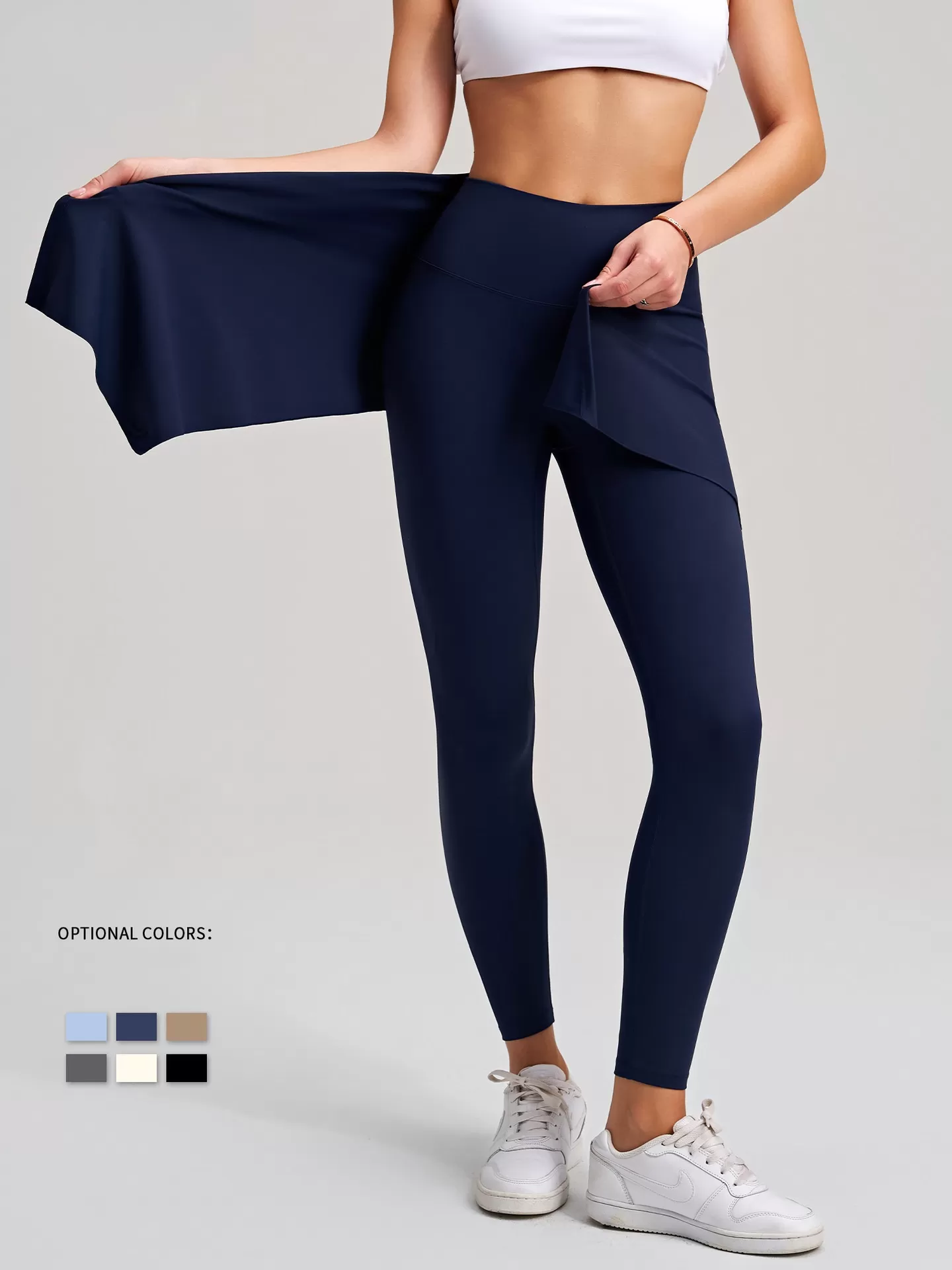 Leggings deportivos de cintura alta para mujer, con cintura elástica y falda desmontable, FGBCK-5101+YPF-5002