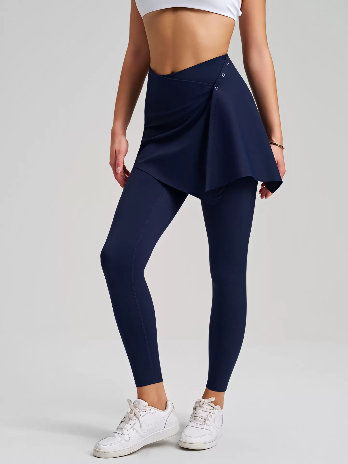 Leggings deportivos de cintura alta para mujer, con cintura elástica y falda desmontable, FGBCK-5101+YPF-5002