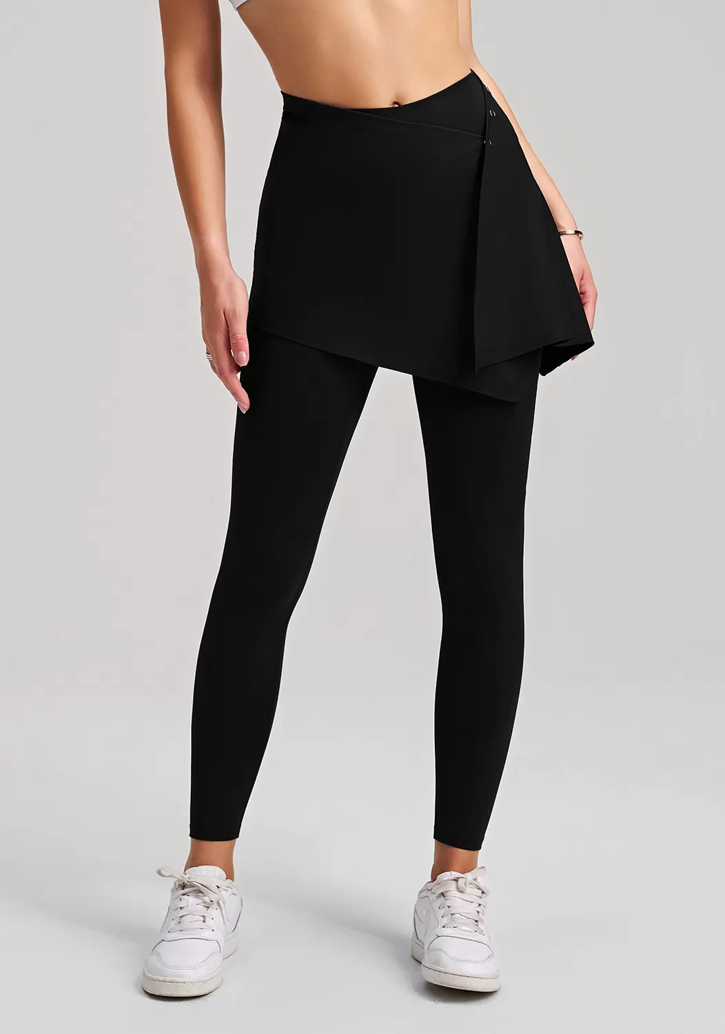 Leggings deportivos de cintura alta para mujer, con cintura elástica y falda desmontable, FGBCK-5101+YPF-5002